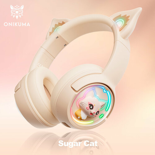 Игровые наушники Onikuma B5 Sugar Cat белые с кошачьими ушками и подсветкой игровые наушники onikuma b5 bubble cat розовые с кошачьими ушками и подсветкой