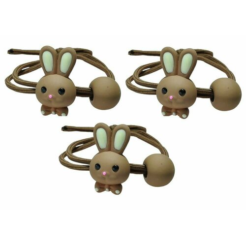 Резинка для волос Очаровательный кролик, цвет коричневый набор 3 шт