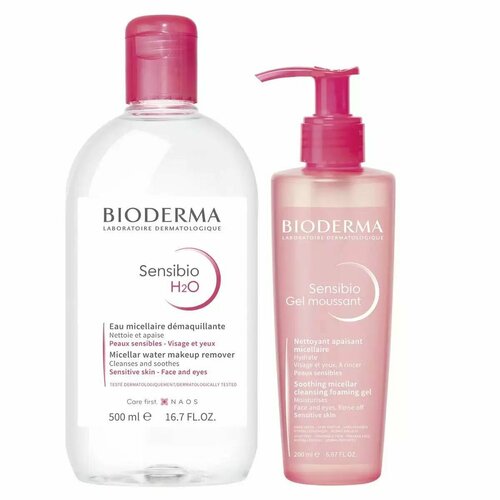 Bioderma Набор Sensibio: мицеллярная вода 500 мл + очищающий гель 200 мл гель для умывания bioderma очищающий гель для умывания для нормальной и чувствительной кожи лица sensibio