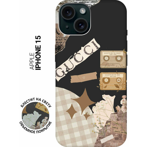 фото Силиконовый чехол на apple iphone 15 / эпл айфон 15 с рисунком "gucci stickers" soft touch черный slvgo
