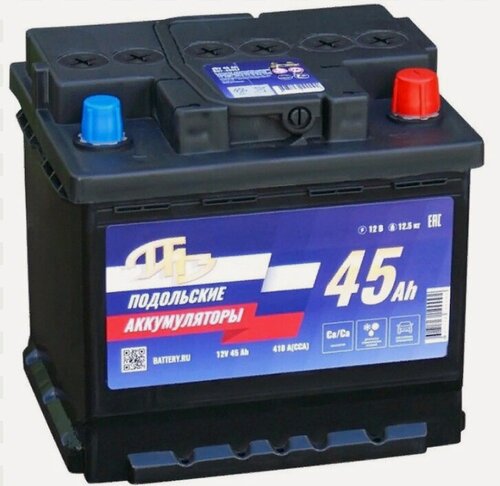 Изображение товара Аккумулятор автомобильный ПАЗ Подольские Аккумуляторы 45 А/ч 410 А обр. пол. Евро авто (207x175x190)