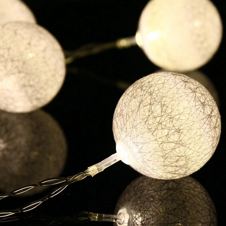 фото Гирлянда новогодняя интерьерная 5м / хлопковые шарики 4см 20шт / тайский дизайн/ холодный свет