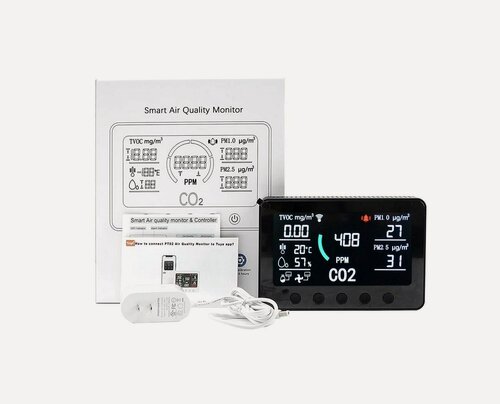 Изображение товара Комбинированный датчик Tuya Wi-Fi измеритель качества воздуха 6 в 1 HTI-0261-BT (Wi-Fi) (O41861MN): CO2, влажность, температура, PM2.5, PM1.0, TVOC