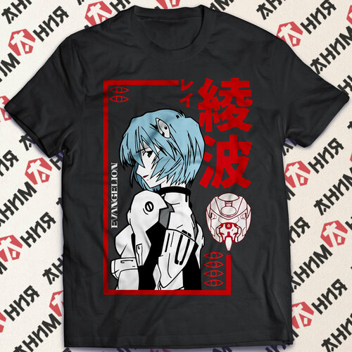 фото Футболка футболка evangelion, евангелион, аянами рей, черная, размер l, черный анимания brand