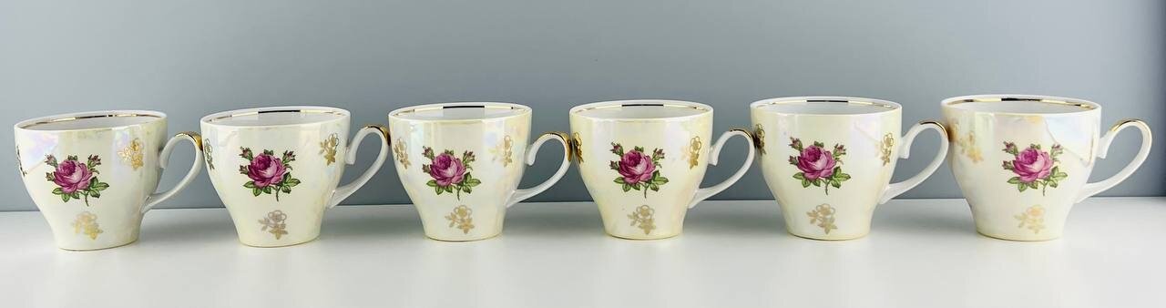 Винтажный набор чайных чашек "Дикая роза". Фарфор Kahla. ГДР, 1960-е.
