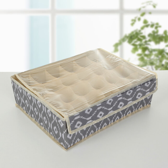 фото Органайзер для белья с крышкой ПВХ 24 ячейки 38х30х12 см "Ромбы", серый 2694151