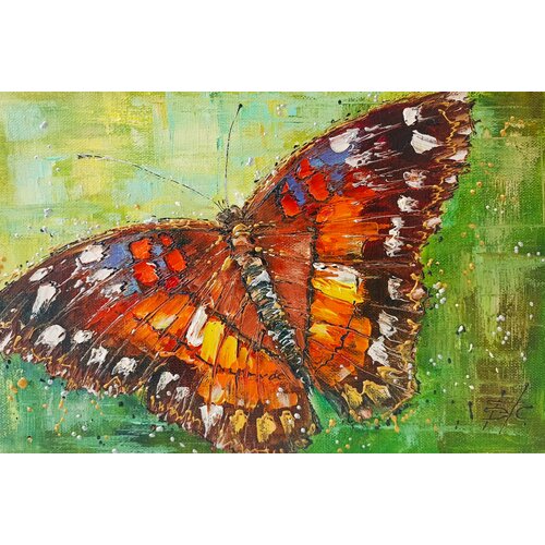 Картина маслом на холсте. Живопись. 100% ручная работа. Художественная мастерская Грёзы. Бабочка. Размер картины 20х30 см.