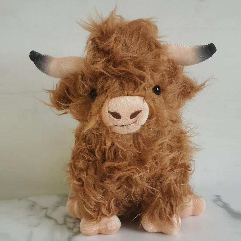 Мягкая игрушка Шотландская корова 25 см коричневая длинношерстная