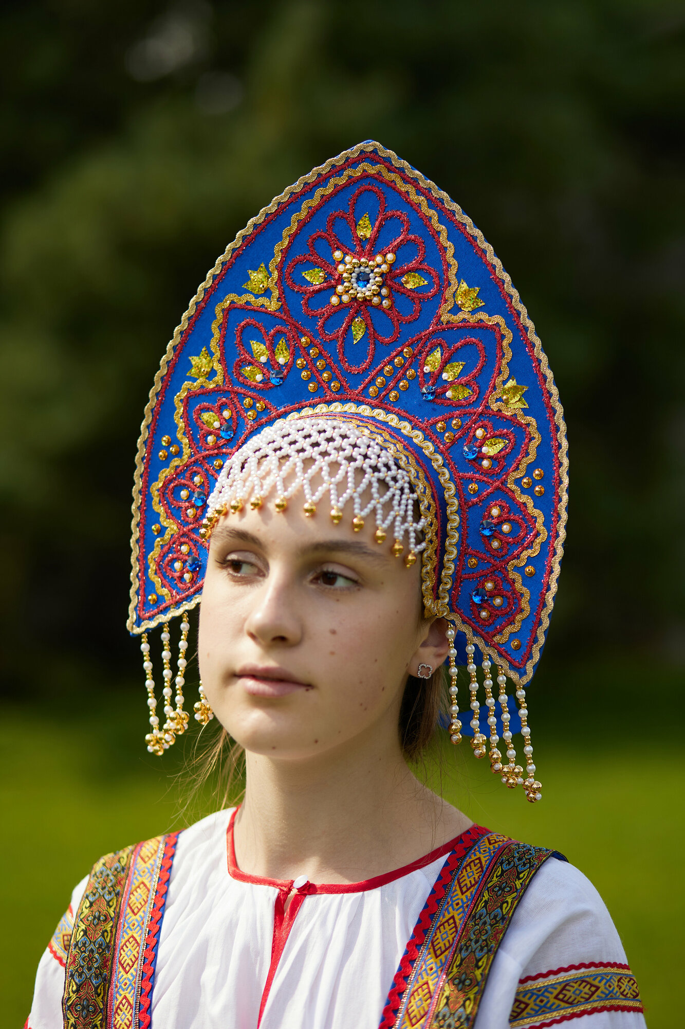 Кокошник Забава Углич "Ярославна" КЯк-04/2, синий, красный-золото