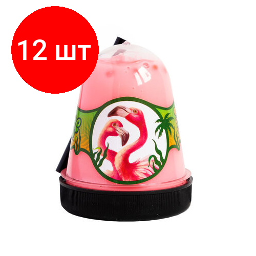 Комплект 12 шт, Слайм (лизун) Slime Jungle Фломинго с розовым фишболом, 130 г, волшебный МИР, S300-29