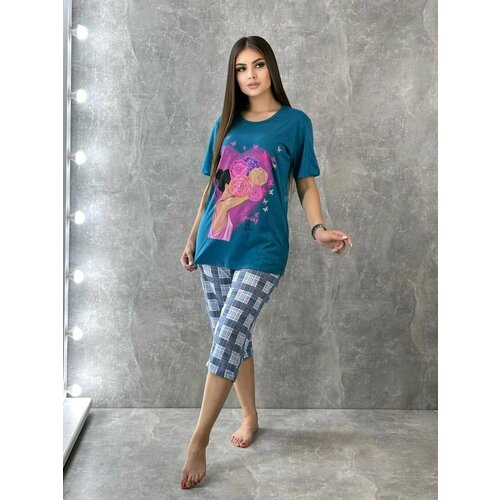 фото Футболка , размер 50, синий, розовый lider