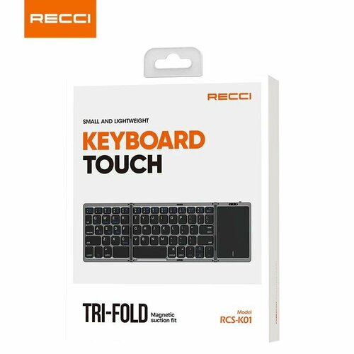 Bluetooth-Клавиатура Recci Keyboard Touch RCS-K01 (тройная складная сенсорная) черный, серый, черный