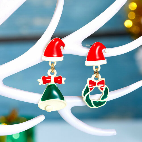 Серьги с подвесками, размер 45 мм, белый, зеленый, красный