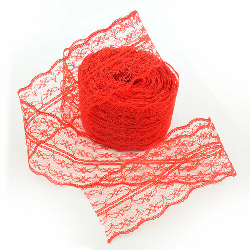 Декоративная лента (4,5 см*10 м) Широкое Кружево, Красный, 1 шт. кружевная лента для оформления подарка