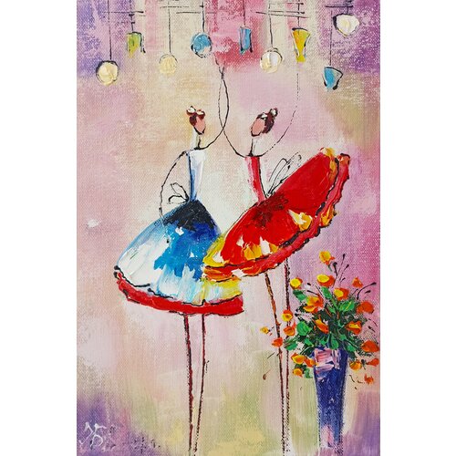 Картина маслом на холсте. 100% ручная работа. 100% живопись. Художественная мастерская Грёзы. Танцующие балерины. Размер картины 20х30 см.