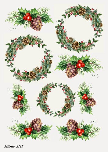 Изображение товара "Новогодний венок" - рисовая декупажная бумага Milotto