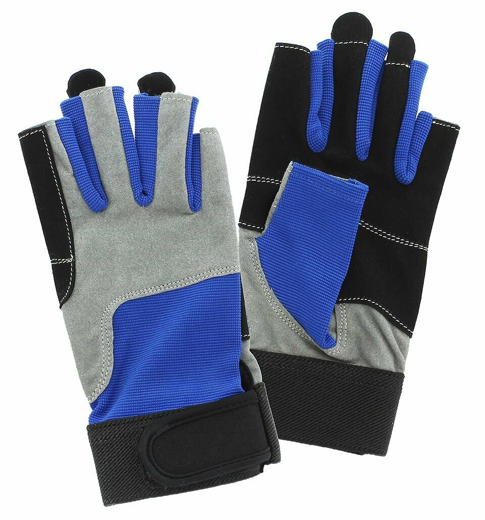 Яхтенные перчатки с короткими пальцами, синий/серый/черный, размер 2XL (10267517)