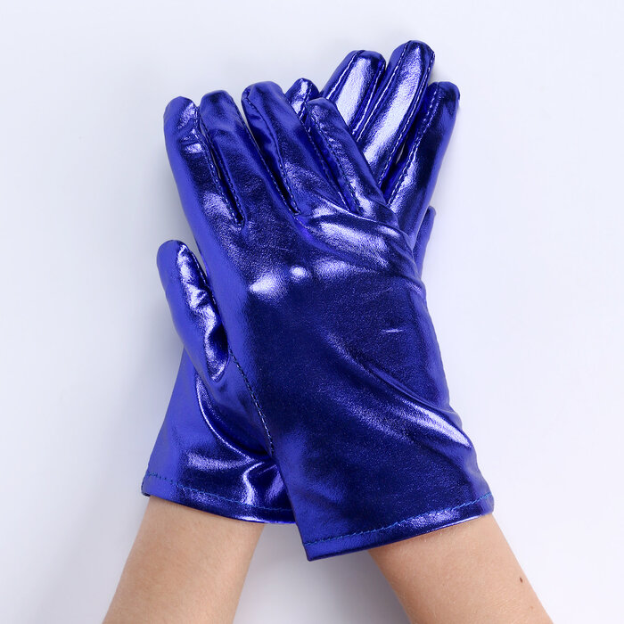 Карнавальнеый аксессуар- перчатки , цвет синий металлик, искусственная кожа