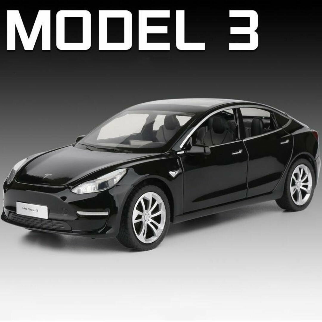 Коллекционная машинка игрушка металлическая Tesla model 3 с багажником масштабная модель 1:24