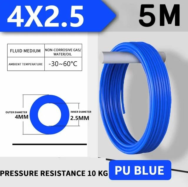 Трубка пневматическая полиуретановая 4 диаметр синяя