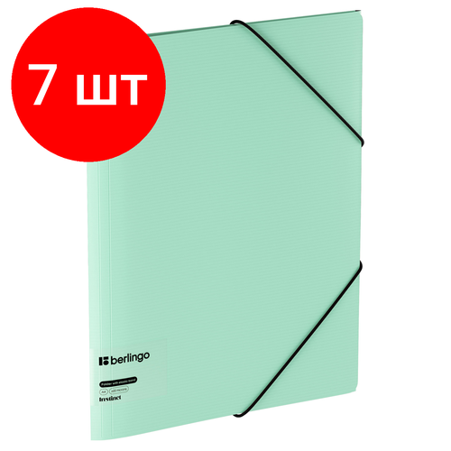 Комплект 7 шт, Папка на резинке Berlingo Instinct А4, пластик, 600мкм, мятный berlingo папка на молнии instinct а4 пластик 500 мкм мятный