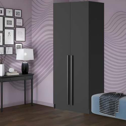 Шкаф для одежды Boston, 220х80х52 см, 2 двери, ЛДСП, полки, современный стиль, графит, HomeGrad