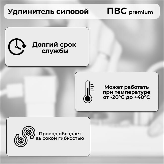 Удлинитель силовой "PREMIUM CABLE", электрический 2 м для электроприборов в бухте, кабель ПВС 2х1,5 белый ГОСТ +