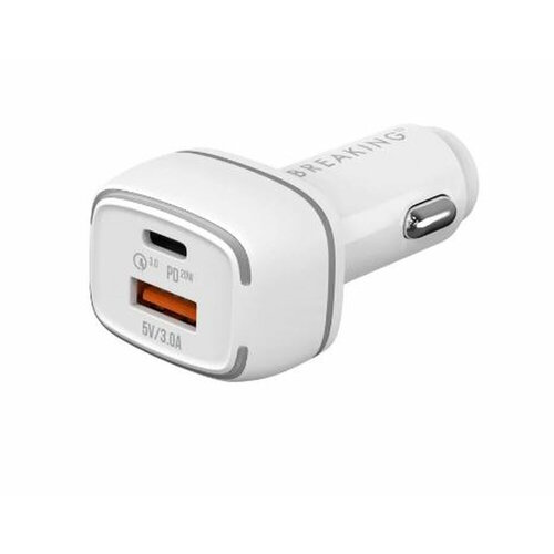 ЗУ автомобильное Breaking C03 1USB + USB-C, QC 3.0, PD 20W, 3A (Белый) Коробка (23150) зу сетевое breaking p 04 1 typec 1 usb pd 20w qc 3 0 белый 22104