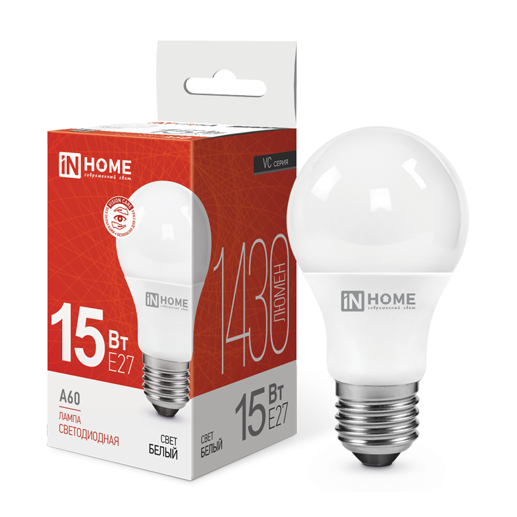 Лампа светодиодная LED-A60-VC 15Вт 230В Е27 4000К 1430Лм IN HOME(10шт в упаковке)