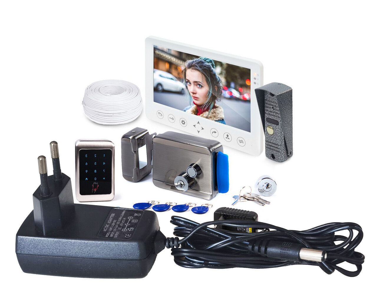 Набор: цветной видеодомофон с записью и замок EP-(4815) + AnxingLock-(Титан) (S10540KOM) и вызывная панель (замок домофон)