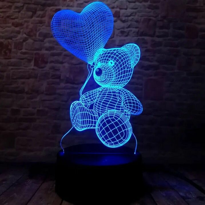"Мишка с сердцем и шаром" - 3D светильник-ночник для ребенка и девушки - фотография № 3