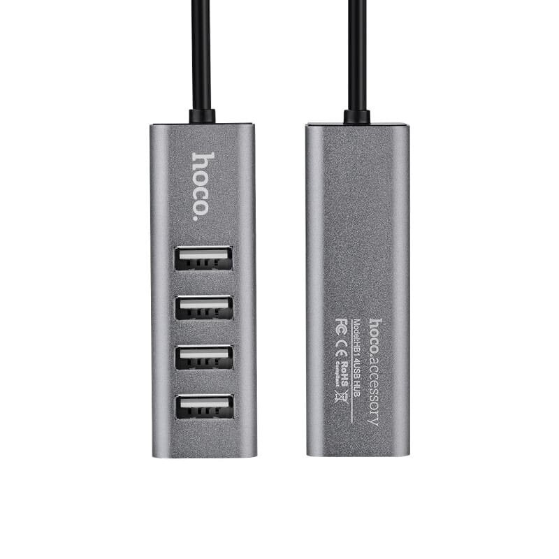 USB Разветвитель Hoco HB1 на 4 USB, концентратор, серый