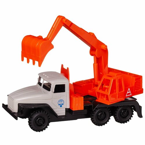 Машинка коллекционная АвтоДром Экскаватор инерционный белый оранжевый 18 см УТ46119/4/Экскаватор