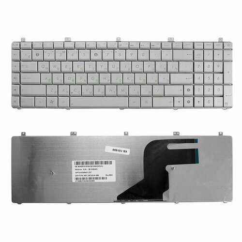 клавиатура для ноутбука asus f3 pro31 x52 series 24pin плоский enter черная без рамки pn 04gni11kru40 Клавиатура Asus N55, N55S, N75, N75S, X5QS. Плоский Enter. Серебристая, без рамки. PN: AENJ5700030