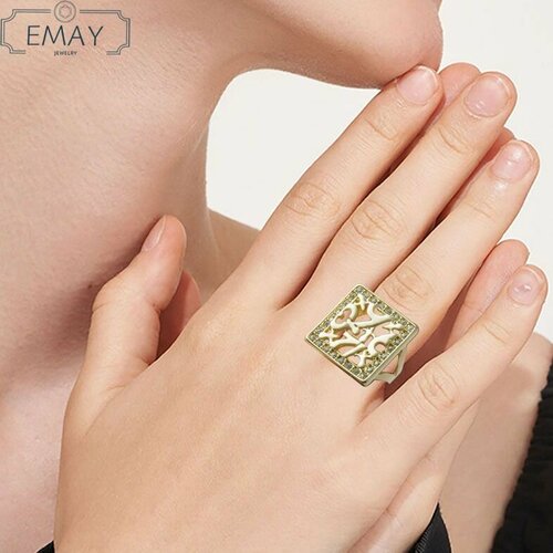 Кольцо Emay, искусственный камень, фианит, размер 18, золотой