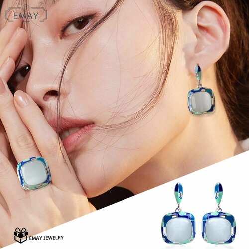 Серьги Emay, искусственный камень, белый