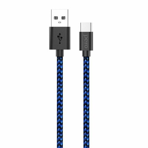 Кабель USB PERO DC-04 Type-C, 3А, 1м, Blue-black (Fast Charge). дата кабель pero dc 04 type c 3а 1м silver black fast charge