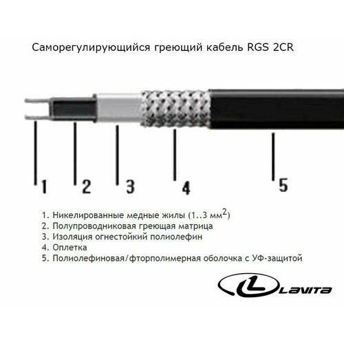 Греющий кабель на отрез Lavita RGS 30-2 CR (25м)