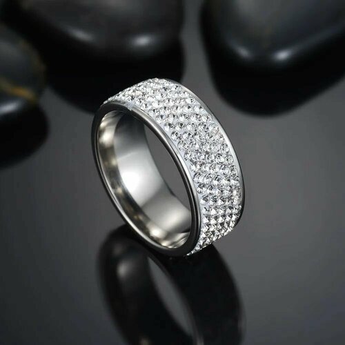 Кольцо, кристалл, размер 17, серебряный