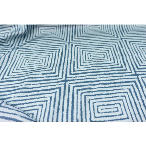 Ткань Вискоза сатин голубая геометрия. Ткань для шитья