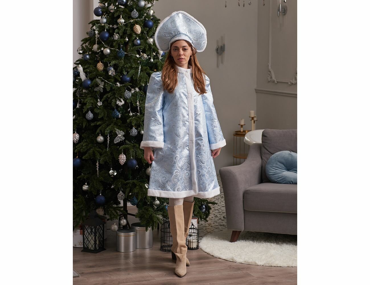 Карнавальный костюм снегурочка модная, парча, размер 42-44, Бока 2177-бока