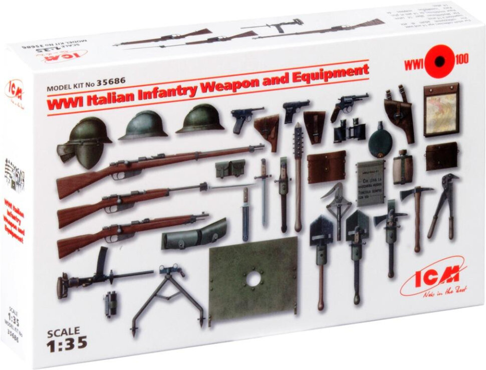 Сборные модели оружия Вооружение и оборудование итальянской пехоты Первой мировой войны (1/35 ) 35686 ICM