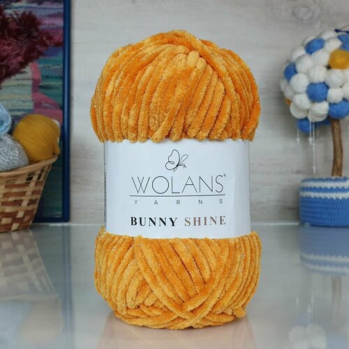 Пряжа Wolans Bunny Shine (Воланс Бани Шайне), 92% Супер-мягкий полиэстер 8% блеск цвет 820-25 оранжевый , 100 гр/110м, 5 моток.