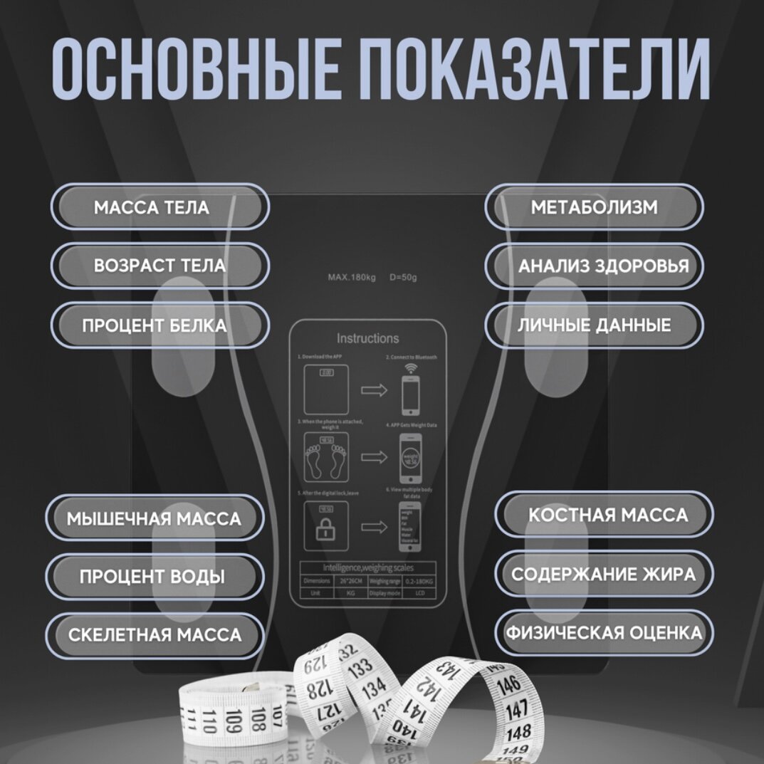 Напольные умные весы c bmi, электронные напольные весы для Xiaomi, iPhone, Android, белые — фото 1