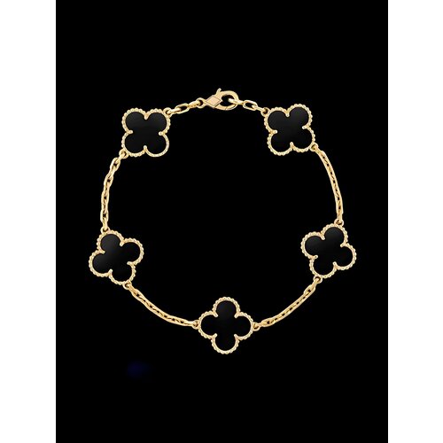 фото Браслет-цепочка royal jasmine клевер, искусственный камень, 1 шт., размер 24 см, размер one size, золотой, черный