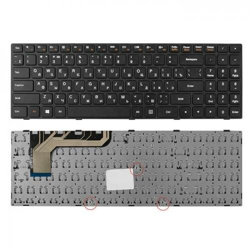 Клавиатура для ноутбука Lenovo Ideapad 100-15, 100-15IB, 100-15IBY Series. Плоский Enter. Черная, с черной рамкой.