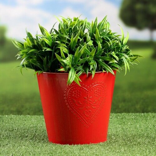 Кашпо Ведерко с сердцем красное с позолотой 18х18х15см 1039₽