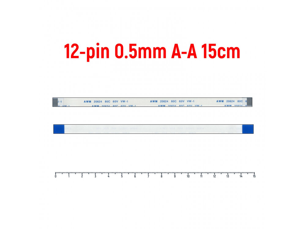 Шлейф FFC 12-pin Шаг 0.5mm Длина 15cm Прямой A-A AWM 20624 80C 60V VW-1