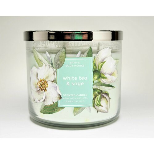 Bath and Body Works свеча ароматическая с 3-мя фитилями White Tea & Sage