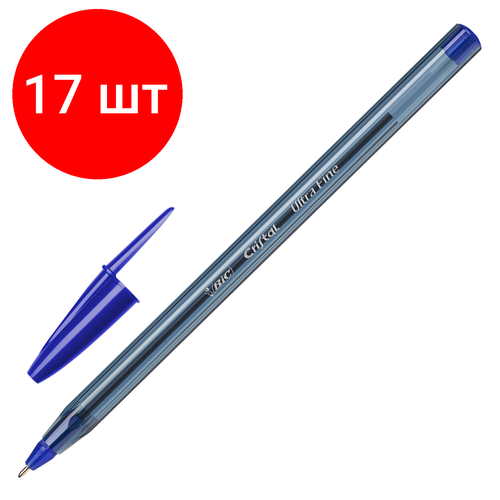 Комплект 17 шт, Ручка шариковая BIC Cristal Exact, синяя, корпус тонированный, узел 0.7 мм, линия письма 0.28 мм, 992605